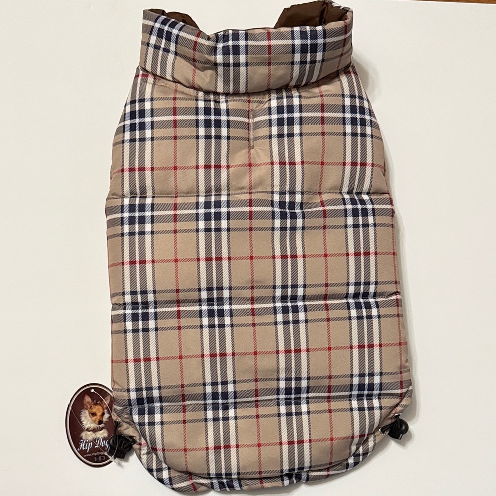 Hip Doggie REVERSIBLE Plaid and Chocolate Brown Dog Jacket